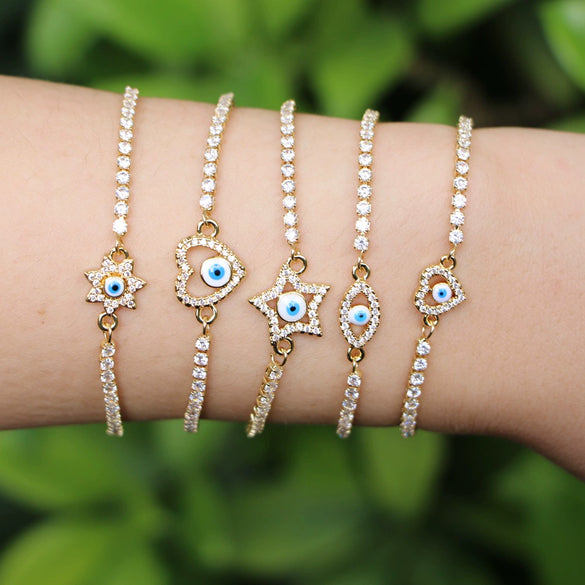 Women's Electroplated Copper Geometric Heart Bracelet Versatile Cold Style Devil's Eye Design Bracelet