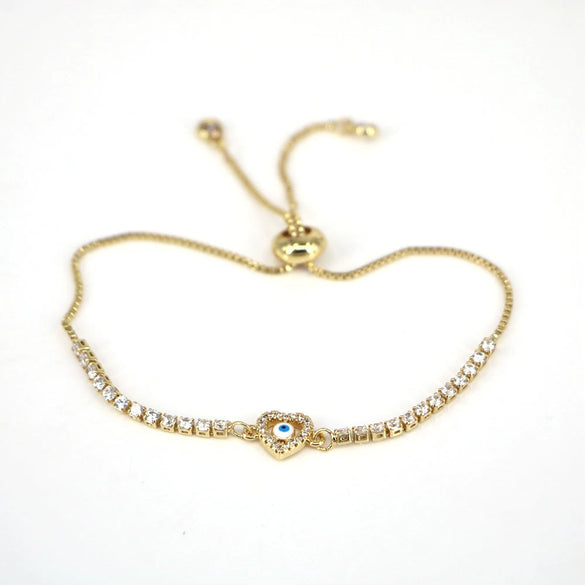 Women's Electroplated Copper Geometric Heart Bracelet Versatile Cold Style Devil's Eye Design Bracelet