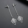 Women’s Electroplated Copper Geometric Zircon Tassel Drop Earrings With Feather Inspired Design