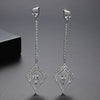 Women’s Electroplated Copper Geometric Zircon Tassel Drop Earrings With Feather Inspired Design