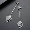 Women’s Electroplated Copper Geometric Zircon Tassel Drop Earrings With Feather Inspired Design