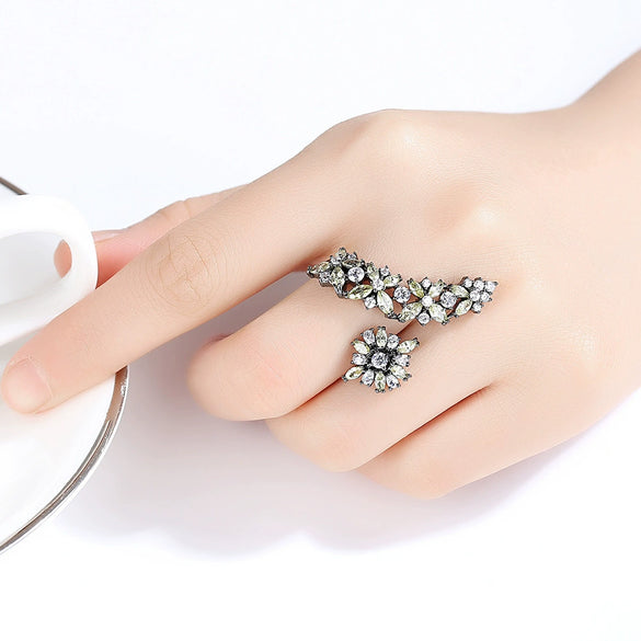 Women's Electroplated Copper Open Ring With Zircon Accents Adjustable Floral Geometric Fashion Jewelry