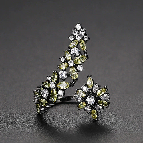 Women's Electroplated Copper Open Ring With Zircon Accents Adjustable Floral Geometric Fashion Jewelry