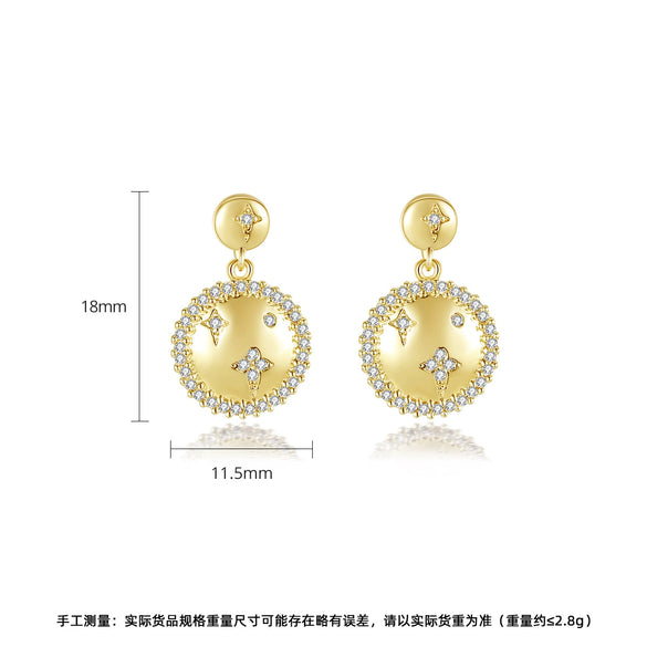 Women's Electroplated Copper Star Stud Earrings With Zircon Inlay Elegant Fashion Jewelry