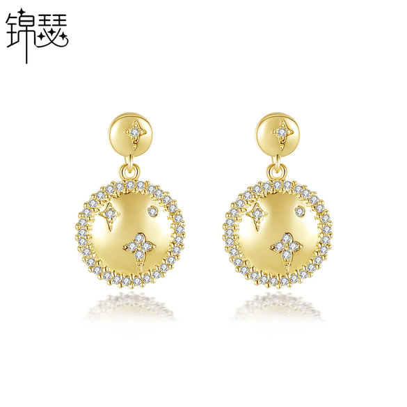 Women's Electroplated Copper Star Stud Earrings With Zircon Inlay Elegant Fashion Jewelry