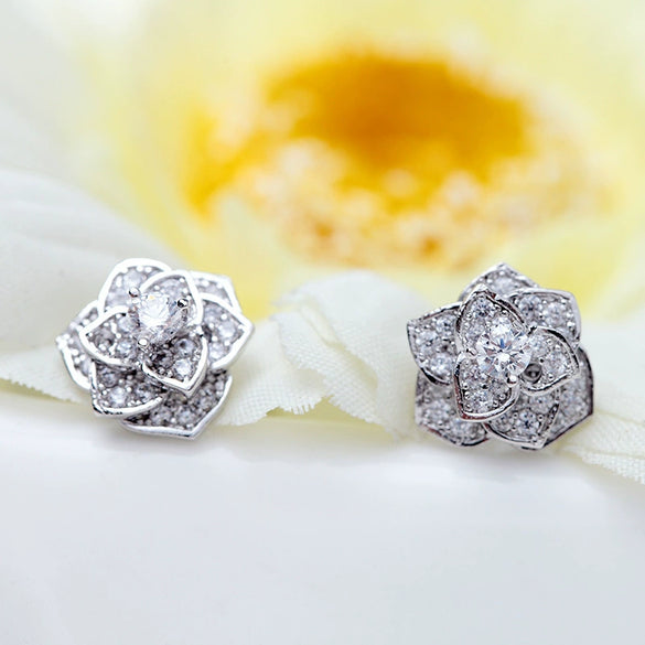 Women's Electroplated Copper Tulip Flower Earrings With Zircon Details And Steel Posts Fashion Floral Ear Jewelry