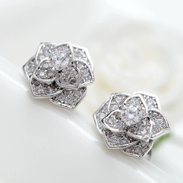 Women's Electroplated Copper Tulip Flower Earrings With Zircon Details And Steel Posts Fashion Floral Ear Jewelry