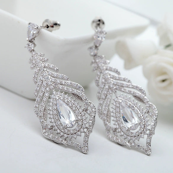 Women's Electroplated Copper Zircon Earrings Fashion Minimalist Bridal Wedding Jewelry Accessories