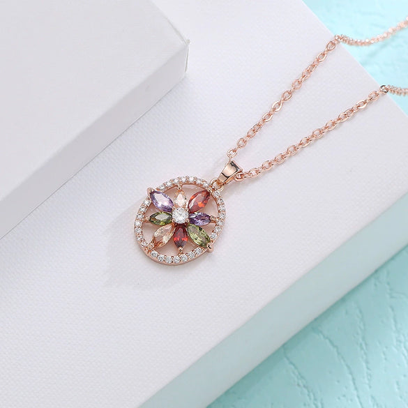 Women's Electroplated Copper Zircon Jewelry Set With Necklace And Earrings Micro Inlaid Full Diamond Style Bridal Two Piece Set