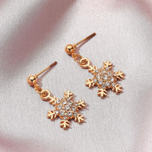 Women's Electroplated Geometric Snowflake Earrings With Micro Inlaid Zircon Festive Short Jewelry