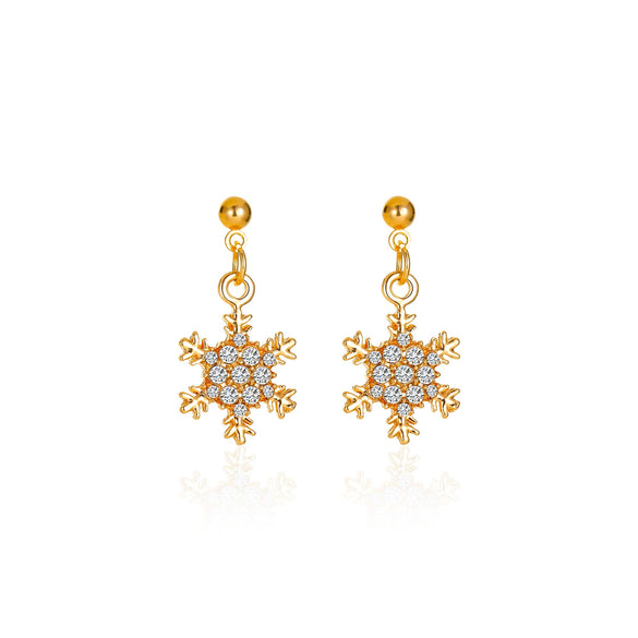 Women's Electroplated Geometric Snowflake Earrings With Micro Inlaid Zircon Festive Short Jewelry