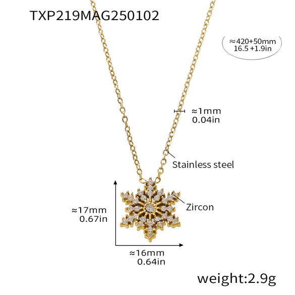 Women's Electroplated Geometric Snowflake Ferris Wheel Design Stainless Steel Zircon Pendant Clavicle Necklace Jewelry
