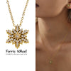 Women's Electroplated Geometric Snowflake Ferris Wheel Design Stainless Steel Zircon Pendant Clavicle Necklace Jewelry