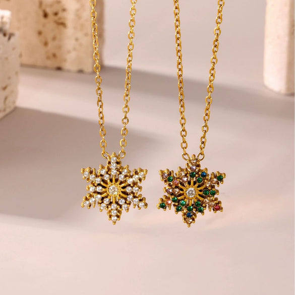 Women's Electroplated Geometric Snowflake Ferris Wheel Design Stainless Steel Zircon Pendant Clavicle Necklace Jewelry
