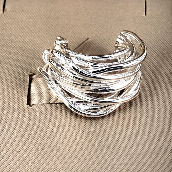 Women's Electroplated Geometric Twist Stud Earrings With Irregular Pleated Design Fashion Jewelry