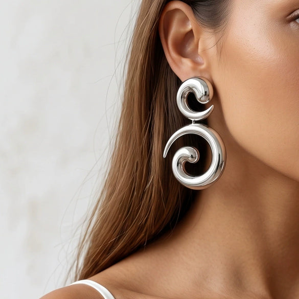 Women's Electroplated Iron Alloy Flower Drop Earrings With Stainless Steel Ear Needles Hollow Spiral Cshaped Geometric Design