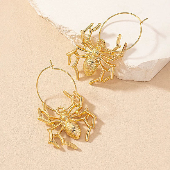 Women's Electroplated Iron Alloy Spider Flower Earrings With Stainless Steel Posts Exaggerated Statement Design For Punk And Hip Hop Styles