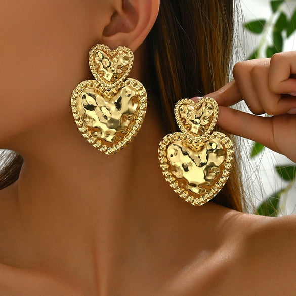 Women's Electroplated Iron Flower Earrings With Geometric Design And Oversized Statement Style Steel Ear Posts