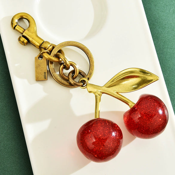 Women's Electroplated Metal Cherry Keychain Bag Pendant With Plants And Flowers Pattern