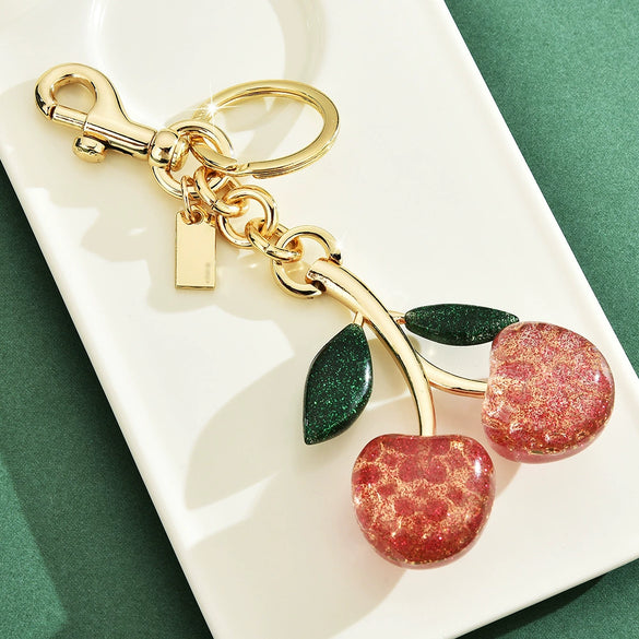 Women's Electroplated Metal Cherry Keychain Bag Pendant With Plants And Flowers Pattern