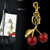 Women's Electroplated Metal Cherry Keychain Bag Pendant With Plants And Flowers Pattern