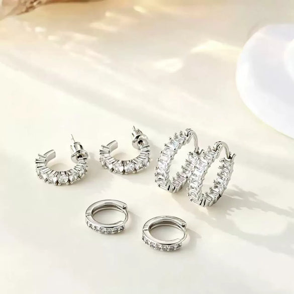 Women's Electroplated Metal Cshaped Geometric Earrings Set With Simple Highend Fashion Style