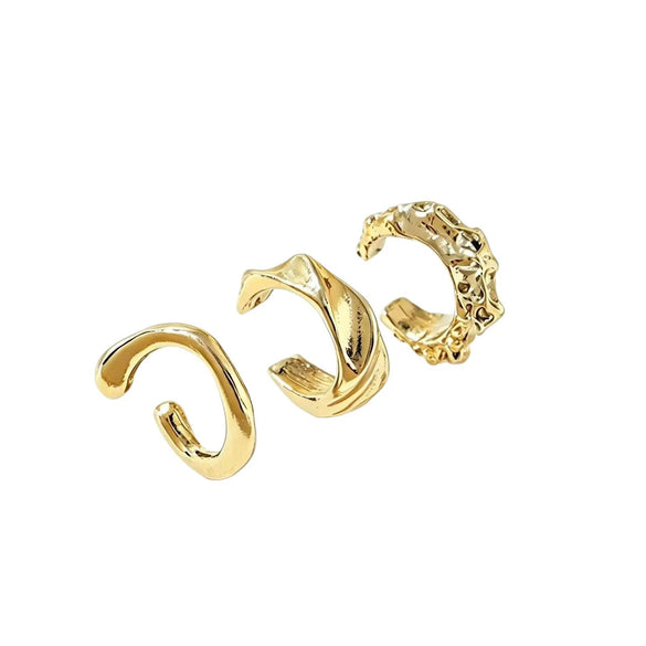 Women's Electroplated Metal Ear Cuff Set With Irregular Round Geometric Design And Elegant Minimalist Style