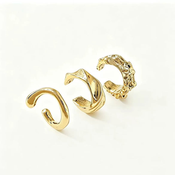 Women's Electroplated Metal Ear Cuff Set With Irregular Round Geometric Design And Elegant Minimalist Style