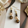 Women's Electroplated Metal Geometric Beaded Earrings With Glass Crystal And Tiger Eye Stone Accents