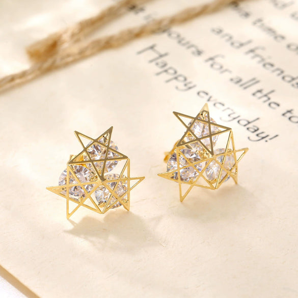 Women's Electroplated Metal Irregular Hollow Star Earrings With Sparkling Zircon Personality Style Jewelry