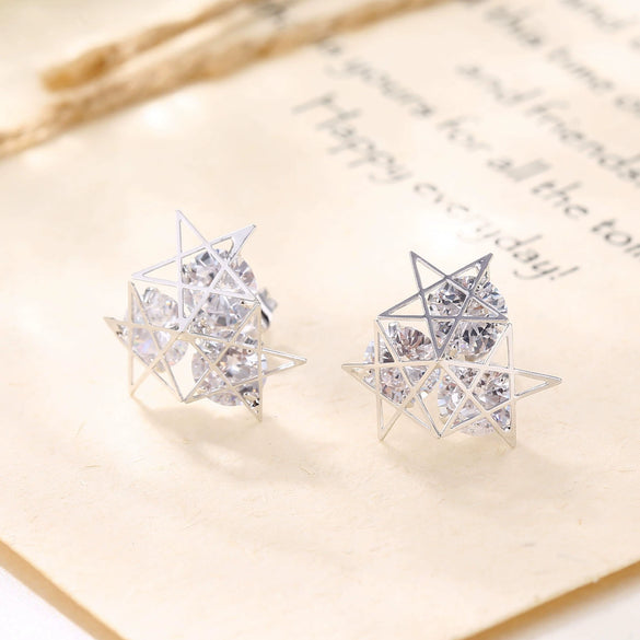 Women's Electroplated Metal Irregular Hollow Star Earrings With Sparkling Zircon Personality Style Jewelry