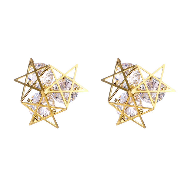 Women's Electroplated Metal Irregular Hollow Star Earrings With Sparkling Zircon Personality Style Jewelry