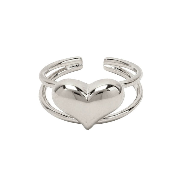 Women's Electroplated Metal Open Heart Ring Simple Retro Geometric Adjustable Finger Ring Ins Style Jewelry