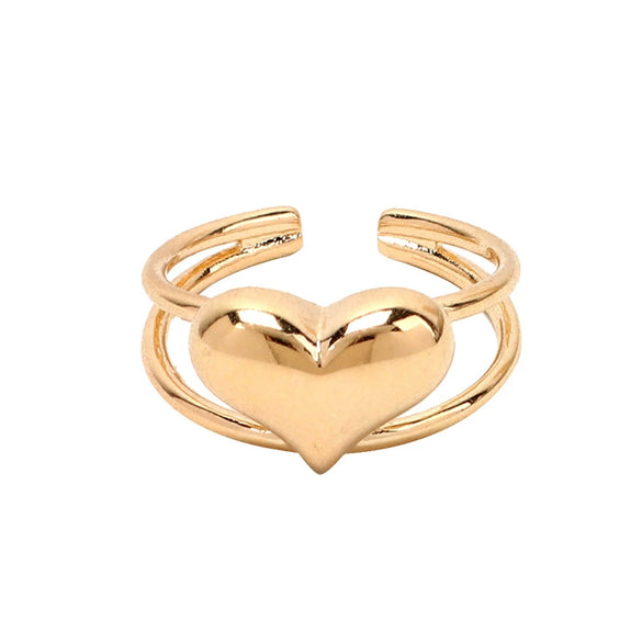 Women's Electroplated Metal Open Heart Ring Simple Retro Geometric Adjustable Finger Ring Ins Style Jewelry