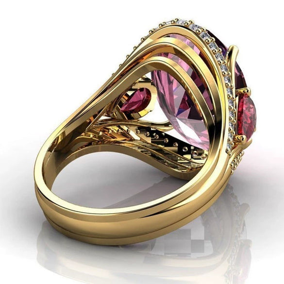 Women's Electroplated Metal Pink Zircon Ring With Geometric Constellation Design Sweet Cool Style Jewelry