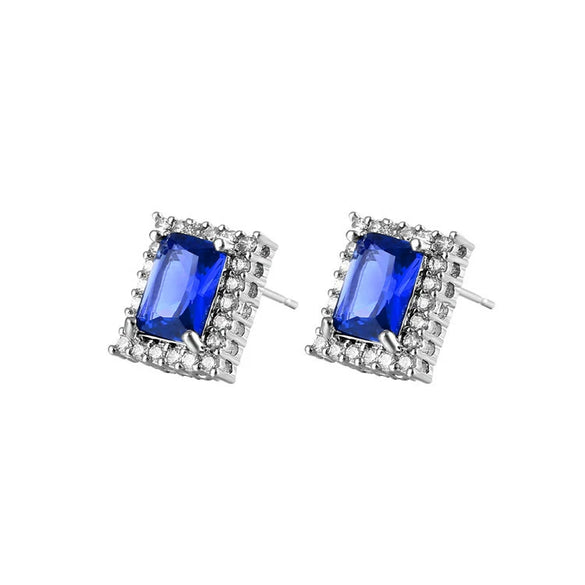 Women's Electroplated Metal Rhombus Earrings With Zircon Inlay Fashion Geometric Statement Earrings