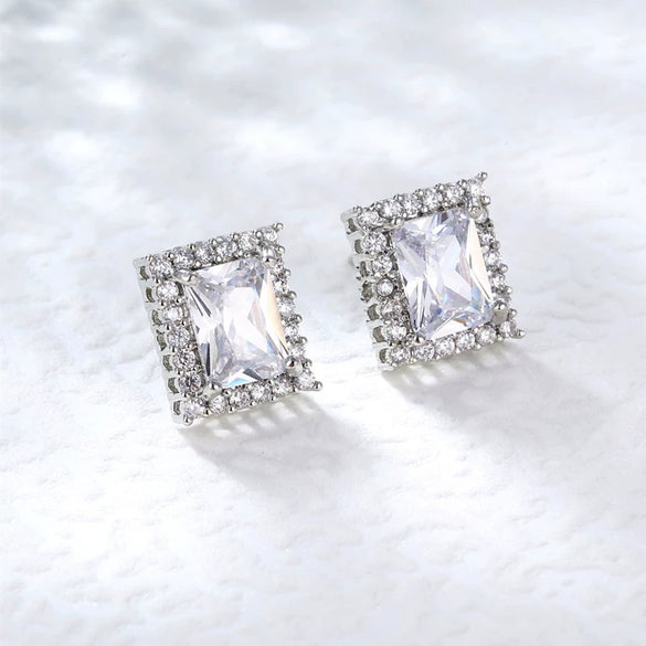 Women's Electroplated Metal Rhombus Earrings With Zircon Inlay Fashion Geometric Statement Earrings