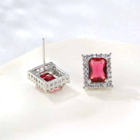 Women's Electroplated Metal Rhombus Earrings With Zircon Inlay Fashion Geometric Statement Earrings