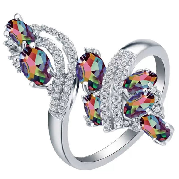 Women's Electroplated Metal Ring With Multicolor Zircon Inlay Geometric Natural Style Fashion Jewelry Accessory