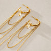 Women's Electroplated Stainless Steel Cshaped Tassel Earrings With Geometric Design And Sparkling Zircon Pendant