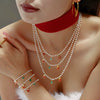 Women's Electroplated Stainless Steel Deer Bead Necklace And Bracelet Set With Imitation Pearls Cute Cartoon Jewelry Gift
