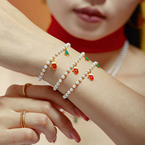 Women's Electroplated Stainless Steel Deer Bead Necklace And Bracelet Set With Imitation Pearls Cute Cartoon Jewelry Gift