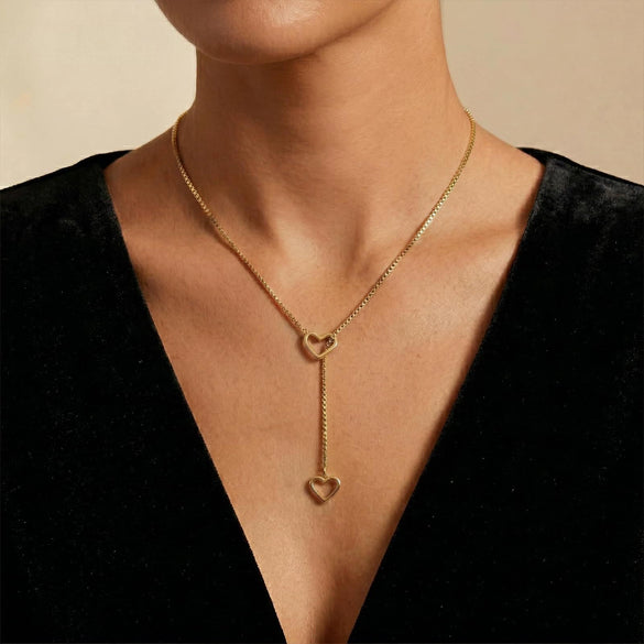 Women's Electroplated Stainless Steel Double Heart Y Shaped Necklace With Regular Chain In Light Luxury Style