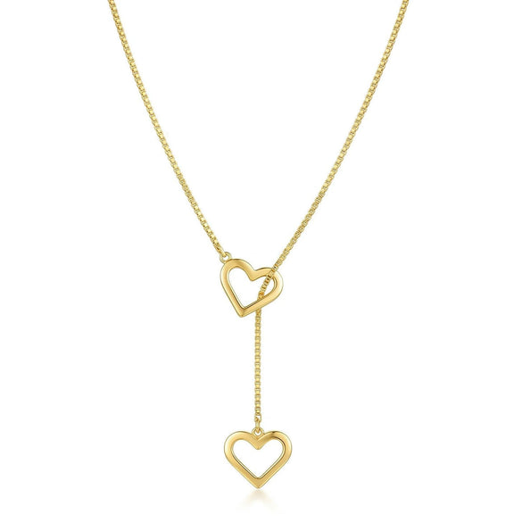 Women's Electroplated Stainless Steel Double Heart Y Shaped Necklace With Regular Chain In Light Luxury Style