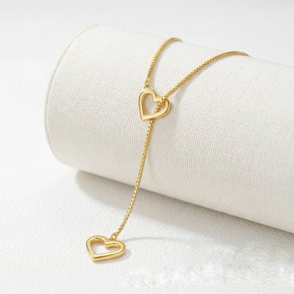 Women's Electroplated Stainless Steel Double Heart Y Shaped Necklace With Regular Chain In Light Luxury Style