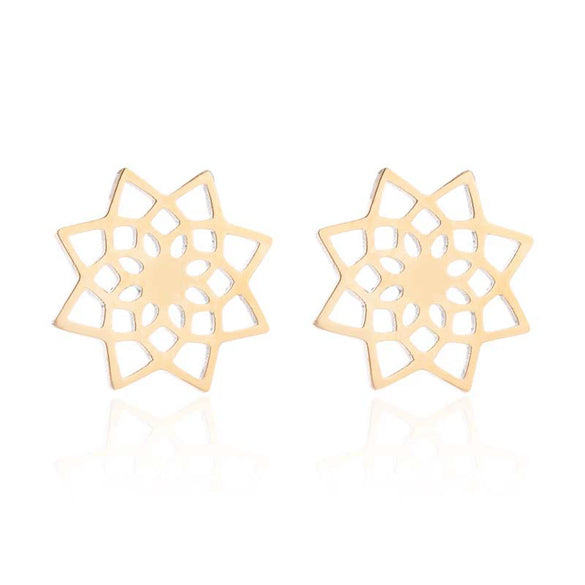 Women's Electroplated Stainless Steel Flower Earrings And Necklace Jewelry Set Wholesale