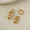 Women's Electroplated Stainless Steel Geometric Teardrop Double Hoop Clipon Earrings With Zircon Accents