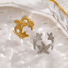 Women's Electroplated Stainless Steel Open Ring With Starfish Shape Vintage Irregular Texture Minimalist Style