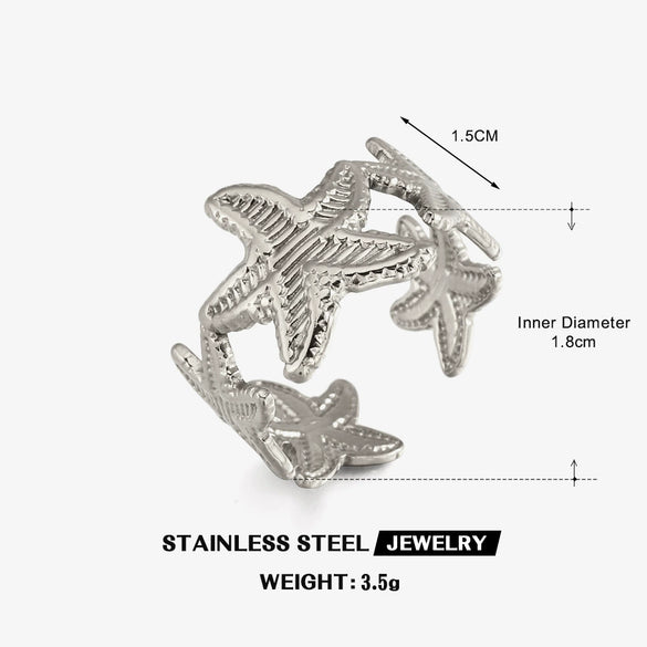 Women's Electroplated Stainless Steel Open Ring With Starfish Shape Vintage Irregular Texture Minimalist Style