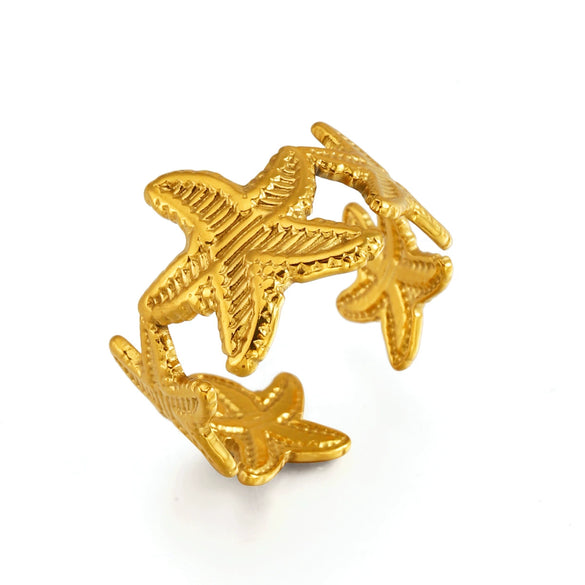 Women's Electroplated Stainless Steel Open Ring With Starfish Shape Vintage Irregular Texture Minimalist Style